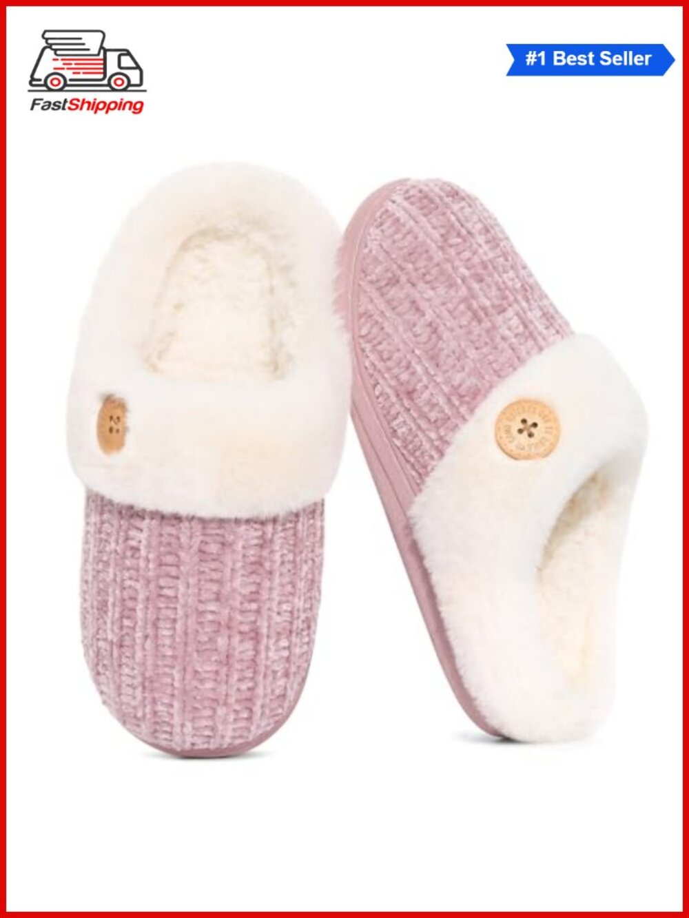 ✨Evshine Women's Chenille Knit Fuzzy Slippers Memory Foam House Shoes